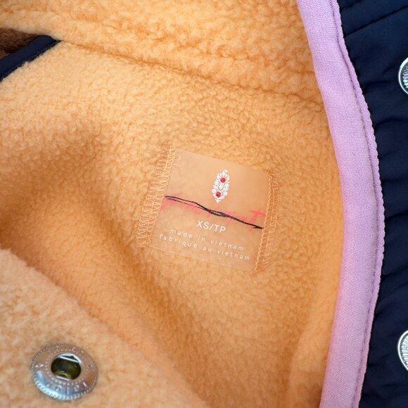 New Free People Hit The Slopes Fleece Colorblock Pullover Jacket Brown Orange XS - Picture 5 of 10